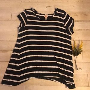 Mossimo Black and White Stripe Asymmetrical Tee